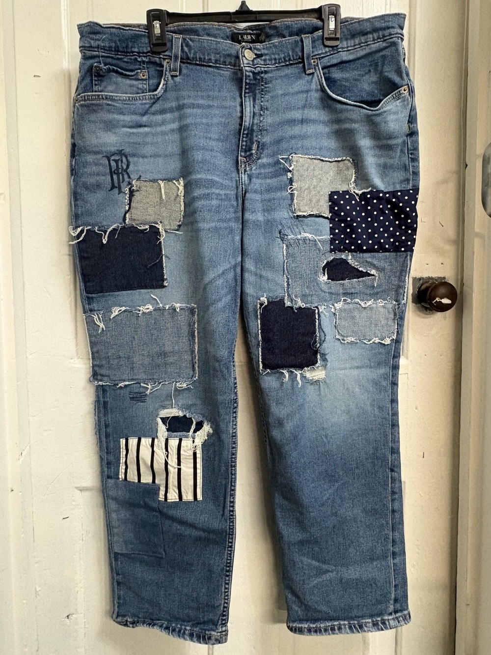 Lauren Ralph Lauren Cropped Patched Blue Jeans